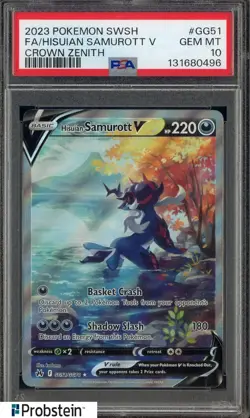2023 Pokemon SWSH Crown Zenith #GG51 FA/Hisuian Samurott V PSA 10 - Image 1