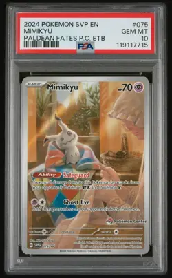2024 POKEMON PALDEAN FATES POKEMON CENTER ETB PROMO SVP #075 MIMIKYU PSA 10 - Image 1