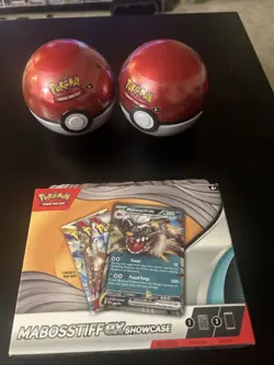 Pokemon TCG PokeBall Tins E25 &D25 Sealed , Plus Mabosstiff Ex Showcase - Image 2