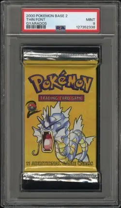 2000 Pokemon Base Set 2 Booster Pack Thin Font Gyarados PSA 9 Mint - Image 1
