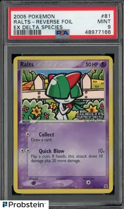 2005 Pokemon Ex Delta Species #81 Ralts - Reverse Foil PSA 9 MINT - Image 1