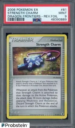 2006 Pokemon Ex Dragon Frontiers #81 Strength Charm Reverse Foil PSA 9 MINT - Image 1