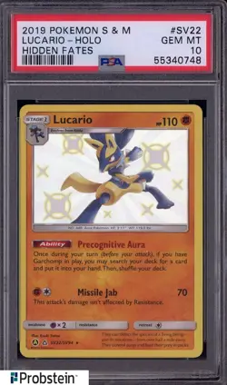 2019 Pokemon S & M Hidden Fates #SV22 Lucario - Holo PSA 10 GEM MINT - Image 1