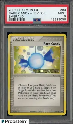 2005 Pokemon Ex Emerald #83 Rare Candy - Reverse Foil PSA 9 MINT - Image 1