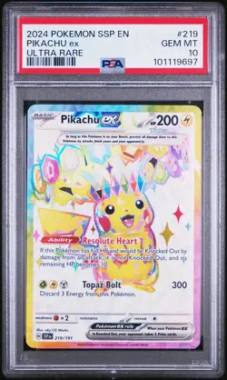 Pokemon Card PSA 10 Gem Mint Pikachu EX Surging Sparks 2024 Holo 219/191 - Image 1