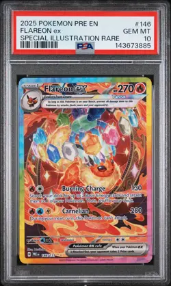 2025 POKEMON PRE EN-PRISMATIC EVOLUTIONS #146 FLAREON EX PSA 10 - Image 1