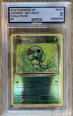 2016 Pokemon XY Evolutions Caterpie Rev Holo #3 AGS 9 Mint Slab - Image 1