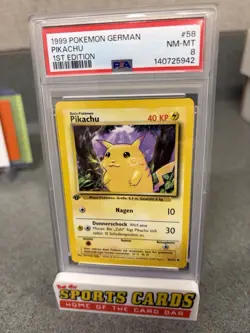 1999 POKEMON GERMAN 1ST First Edition #58 PIKACHU PSA 8 - Image 1