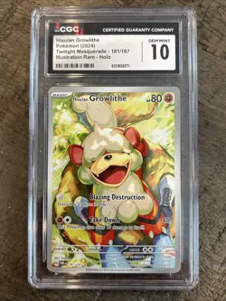 2024 POKEMON TWM EN-TWILIGHT MASQUERADE #181 HISUIAN GROWLITHE CGC 10 GEM MINT - Image 1