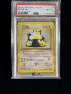 PSA 10 Snorlax 1st Edition 27/64 1999 Pokemon Jungle Vintage Non Holo - Image 1