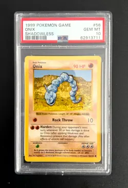 1999 Pokemon Game Base Set Onix Shadowless #56/102 Trading Card PSA 10 Gem Mint - Image 1