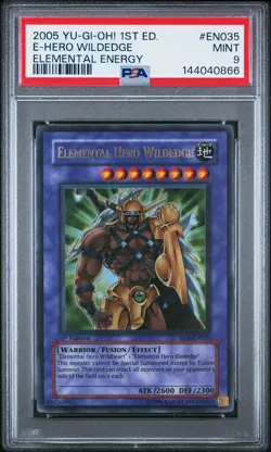2005 YU-GI-OH! ELEMENTAL ENERGY 1ST ED #EN035 ELEMENTAL HERO WILDEDGE PSA 9 - Image 1