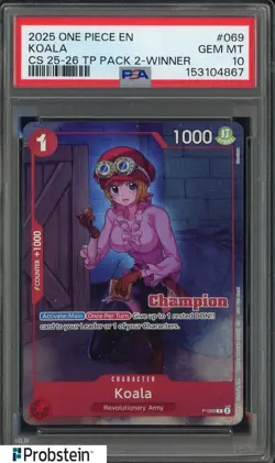 2025 One Piece En Championship 25-26 TP Pack 2 Winner #069 Koala PSA 10 GEM MINT - Image 1
