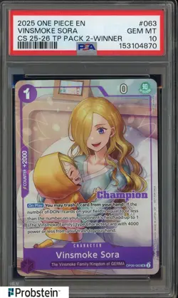 2025 One Piece En Championship 25-26 TP Pack 2 Winner #063 Vinsmoke Sora PSA 10 - Image 1