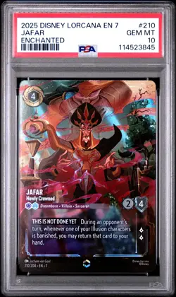 PSA 10 DISNEY LORCANA EN-7 ARCHAZIAS ISLAND 210 JAFAR - NEWLY CROWNED - Image 1