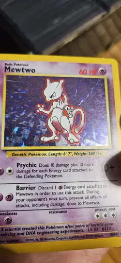 Pokemon Mewtwo Base Set Holo Rare Card 10/102 60 HP Vintage 1999 - Image 3