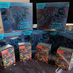 Pokemon 5 Mega Evolution Phantasm Flames ETB's 4 booster bundles New ZARD CHASE - Image 3