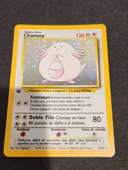 Chansey 1st Edition Rare Holo Pokemon Card Base Set 3/102 Spanish - Image 1