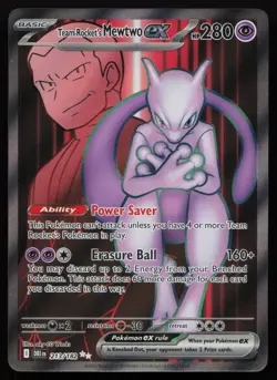 Team Rocket's Mewtwo ex 213/182 Full Art Destined Rivals Pokemon NM - Image 1