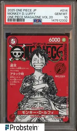 2025 ONE PIECE JPN PROMOS ONE PIECE MAGAZINE VOL.20 #014 MONKEY D. LUFFY PSA 10 - Image 1