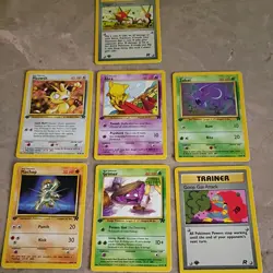 1st edition Team Rocket lot 7 cards light played condition meowth abra zubat - Image 1