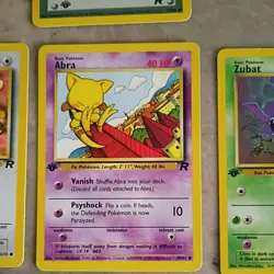 1st edition Team Rocket lot 7 cards light played condition meowth abra zubat - Image 3