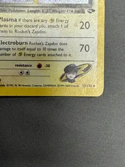 Vintage Pokemon Rocket's Zapdos Gym Challenge Holo Rare 15/132 WOTC Card English - Image 2