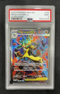 2025 Pokemon Mega Evolution Mega Lucario ex 160/132 Ultra Rare PSA 9 Mint - Image 1