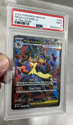 2025 Pokemon Mega Evolution Mega Lucario ex 160/132 Ultra Rare PSA 9 Mint - Image 3
