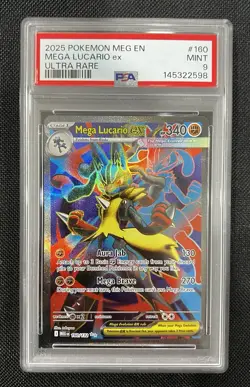 2025 Pokemon Mega Evolution Mega Lucario ex 160/132 Ultra Rare PSA 9 Mint - Image 5