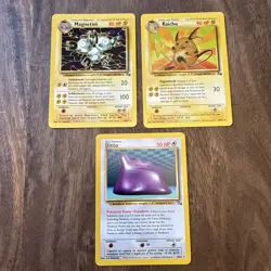Lot 3 LP Pokemon Fossil: Ditto 18/62, Raichu 29/62, Magneton 26/62 Rare Cards - Image 1