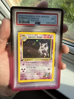 2000 POKEMON GYM HEROES HOLO-1ST ED #14 SABRINA'S GENGAR PSA 9 MONSTER SWIRL - Image 2