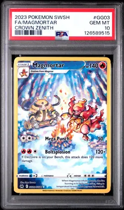 2023 POKEMON SWORD & SHIELD CROWN ZENITH #GG03 FULL ART/MAGMORTAR PSA 10 - Image 1