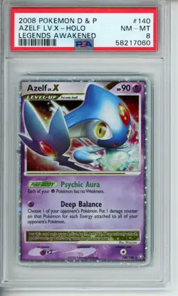 2008 Pokemon Diamond & Pearl Legends Awakened Azelf LV. X Holo #140 PSA 8 - Image 1