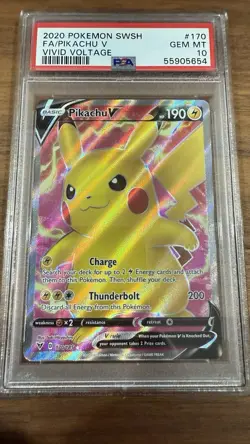 2020 POKEMON SWORD & SHIELD VIVID VOLTAGE #170 FULL ART/PIKACHU V PSA 10 - Image 1