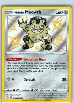 Pokemon Card - Galarian Meowth SV086/SV122 Shining Fates: Shiny Vault - NM - Image 1
