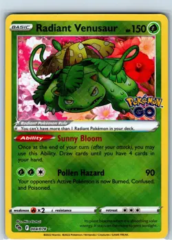 Pokemon Card - Radiant Venusaur 004/078 - Pokemon Go NM - Image 1