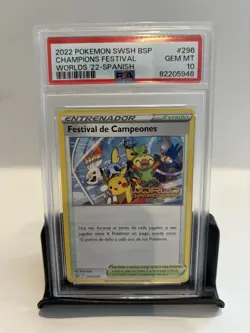 2022 Pokemon SPANISH Promo-PSA 10-Champions World Festival Trainer SWSH BSP #296 - Image 1