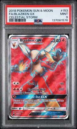 2018 POKEMON SUN & MOON CELESTIAL STORM #153 FULL ART/BLAZIKEN GX PSA 9 - Image 1