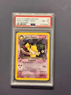 2000 Pokemon Dark Hypno - Holo swirl - 9/82 Rocket 1st Edition - PSA 8 NM/Mint - Image 1