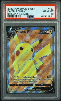 2022 POKEMON SWORD & SHIELD BRILLIANT STARS #157 FULL ART/PIKACHU V PSA 10 - Image 1