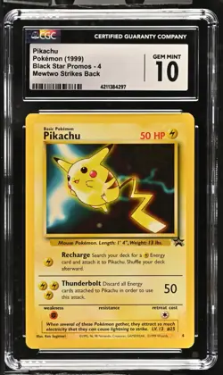 1999 Pokemon Pikachu Promo #4 Black Star CGC 10 Gem Mint Movie Mewtwo Strikes - Image 1