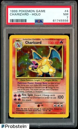 1999 Pokemon Game Base Set #4 Charizard Holo PSA 7 NM - Image 1