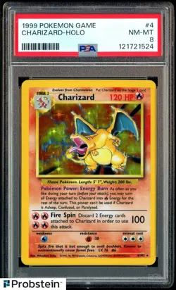 1999 Pokemon Game Base Set #4 Charizard Holo PSA 8 NM-MT - Image 1