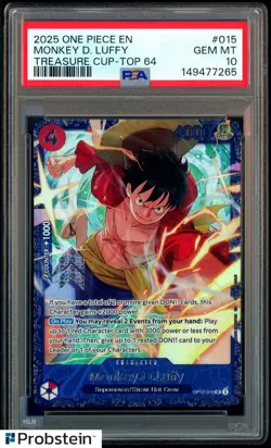 2025 One Piece EN Treasure Cup Top 64 #015 Monkey D. Luffy PSA 10 GEM MINT - Image 1