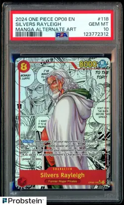2024 One Piece OP08 En Manga Alternate Art #118 Silvers Rayleigh PSA 10 - Image 1