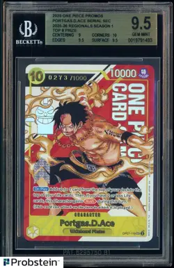 2025 One Piece Promos Portgas D. Ace Serial Regionals Top 8 Prize /1000 BGS 9.5 - Image 1