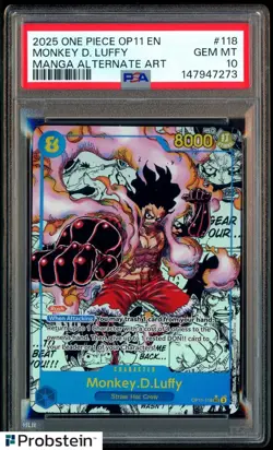 2025 One Piece OP11 EN Manga Alternate Art #118 Monkey D. Luffy PSA 10 GEM MINT - Image 1