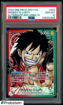2022 One Piece OP-01 Alternate Art #003 Monkey D. Luffy Errata PSA 10 - Image 1