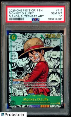 2025 One Piece OP13 En Manga Alternate Art #118 Monkey D. Luffy PSA 10 GEM MINT - Image 1